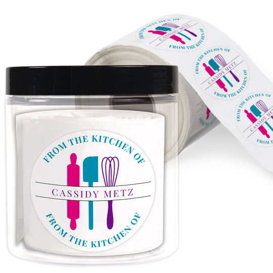 Baking Utensils Round Gift Stickers in a Jar